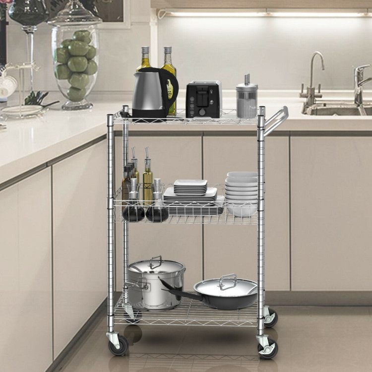 3-Tier Rolling Utility Cart with Handle Bar and Adjustable ShelvesCostway Gallery View 3 of 12