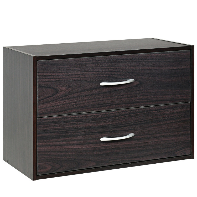 2-Drawer Stackable Horizontal Storage Cabinet Dresser Chest with Handles-EspressoCostway Gallery View 1 of 12