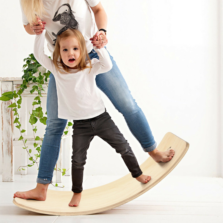 Wooden Wobble Balance Board Kids 35'' Rocker Yoga Curvy Board Toy with Felt Layer-NaturalCostway Gallery View 1 of 11
