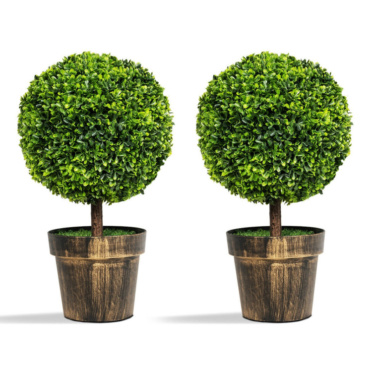 2 Pieces 24 Inch Artificial Boxwood Topiary Ball Tree for House and OfficeCostway Gallery View 1 of 11