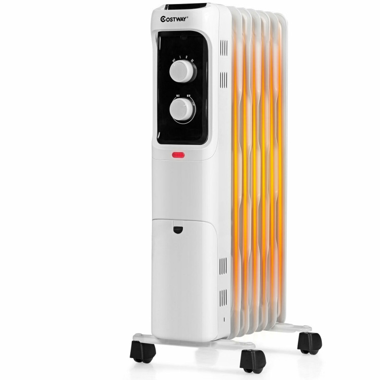 1500W Oil Filled Portable Radiator Space Heater with Adjustable Thermostat-WhiteCostway Gallery View 4 of 9