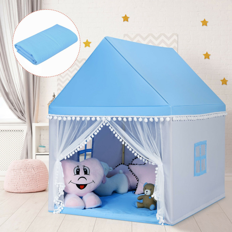 Kids Play Tent Large Playhouse Children Play Castle Fairy Tent Gift with Mat-BlueCostway Gallery View 10 of 13