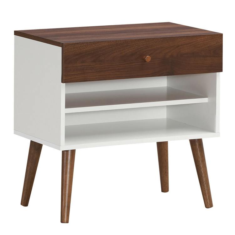 Mid-Century Nightstand with Drawer and Rubber Wood LegsCostway Gallery View 1 of 11