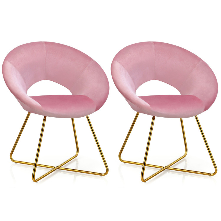 Set of 2 Comfy Cute Upholstered Vanity Desk Chair with Metal Legs-PinkCostway Gallery View 1 of 12
