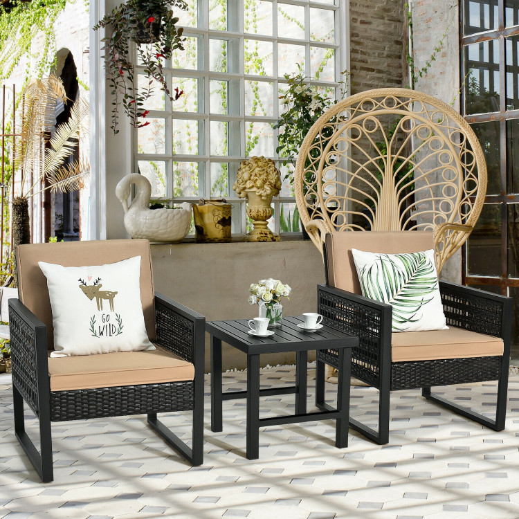 3 Pieces Patio Rattan Bistro Cushioned Furniture SetCostway Gallery View 1 of 12