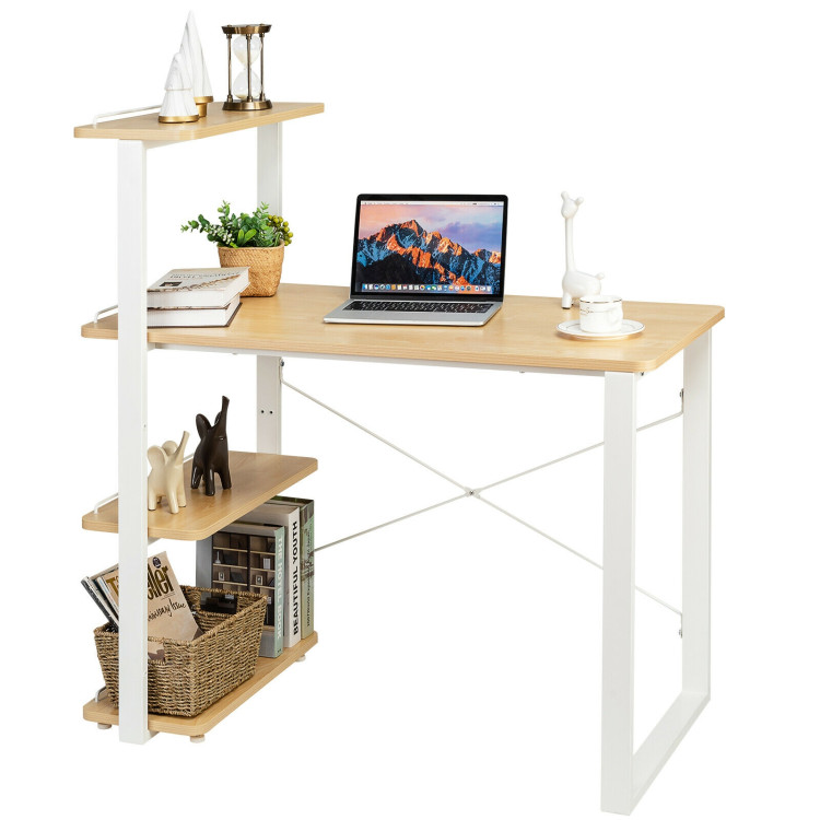 Reversible Computer Desk Study Table Home Office with Adjustable Bookshelf-NaturalCostway Gallery View 5 of 12