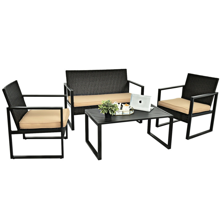 4 Pieces Patio Rattan Furniture Set with Seat Cushions and Coffee TableCostway Gallery View 8 of 11