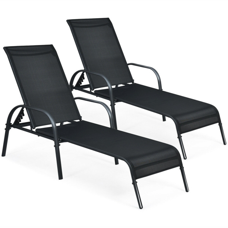 2 Pcs Outdoor Patio Lounge Chair Chaise Fabric with Adjustable Reclining ArmrestCostway Gallery View 1 of 11