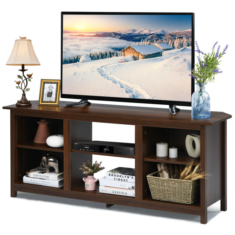 2 Tier Farmhouse Universal TV Stand for TV's up to 65 Inch Flat Screen-BrownCostway Gallery View 4 of 13