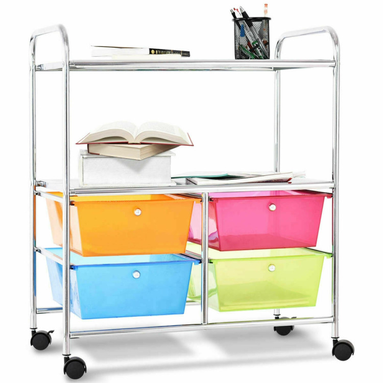 4 Drawers Shelves Rolling Storage Cart Rack-Transparent MulticolorCostway Gallery View 3 of 12