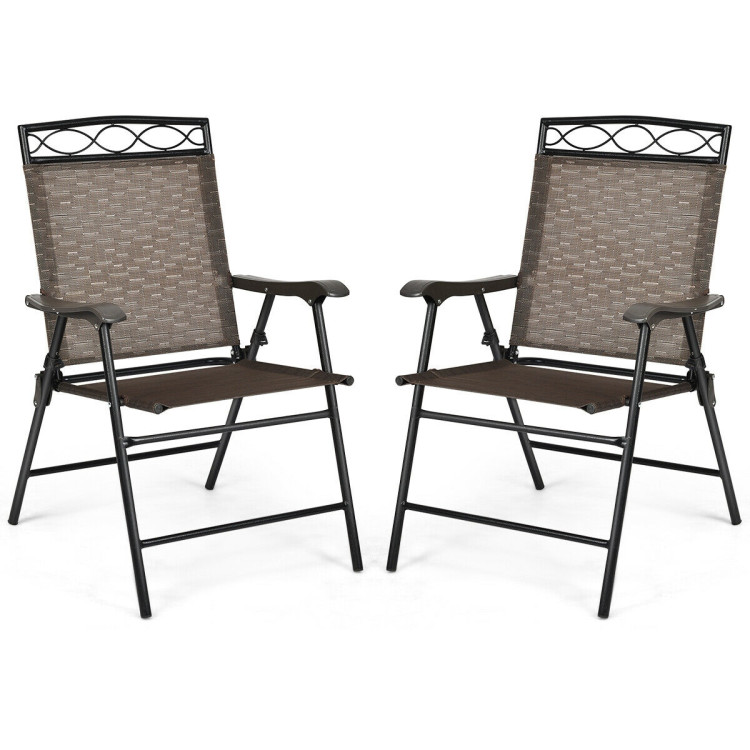 Set of 2 Patio Folding Chairs Sling Portable Dining Chair Set with ArmrestCostway Gallery View 1 of 12