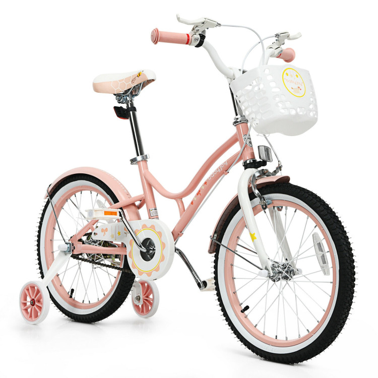 18 Inch Kids Adjustable Bike Toddlers with Training Wheels-PinkCostway Gallery View 1 of 12