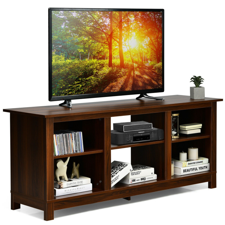 2-Tier 58 Inch TV Stand Entertainment Media Console Center-WalnutCostway Gallery View 10 of 13