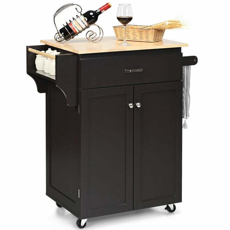 Utility Rolling Storage Cabinet Kitchen Island Cart with Spice Rack-BrownCostway Gallery View 7 of 12