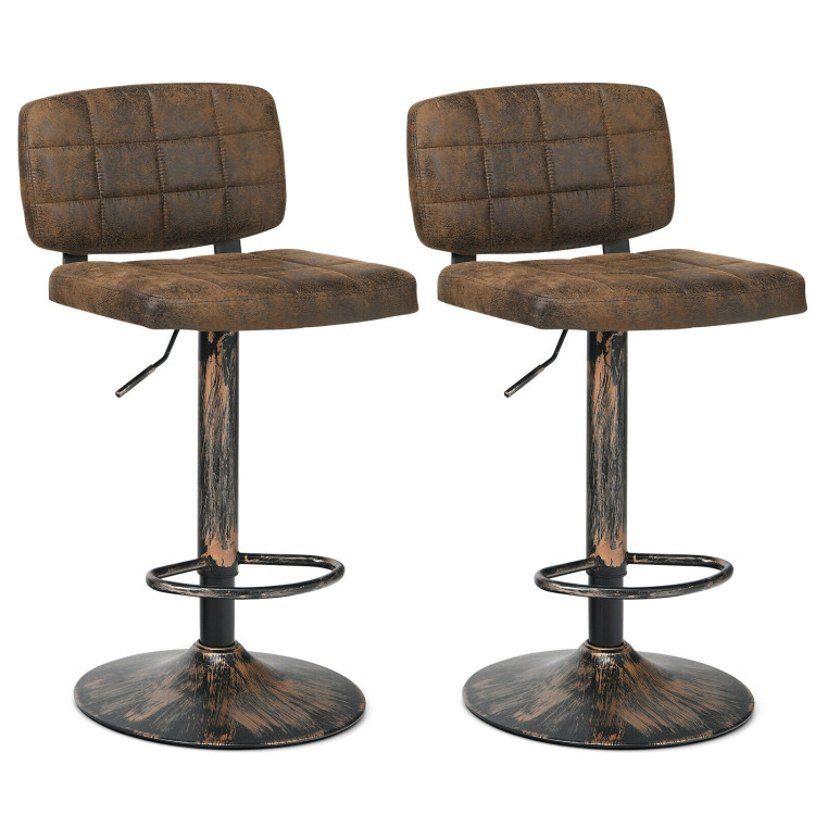 Set of 2 Vintage Bar Stools with Adjustable Height and FootrestCostway Gallery View 1 of 12