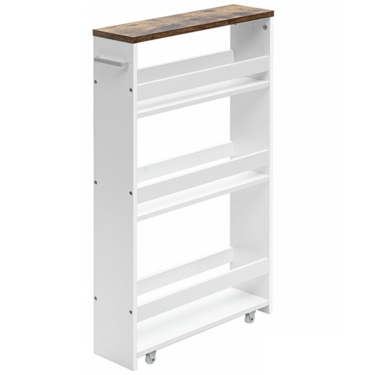 4 Tiers Rolling Slim Storage Kitchen Organizer Cart with Handle-WhiteCostway Gallery View 1 of 11