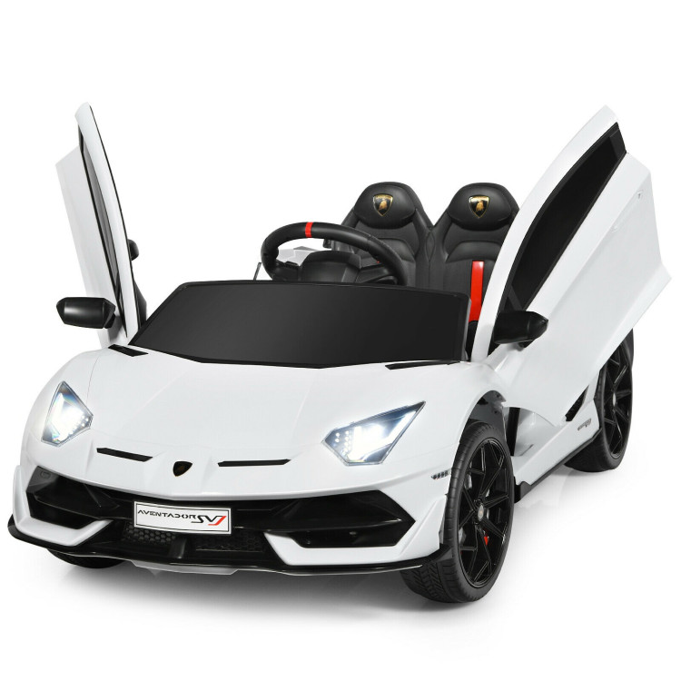 12 V Licensed Lamborghini SVJ RC Kids Ride On Car with Trunk and Music-WhiteCostway Gallery View 3 of 12