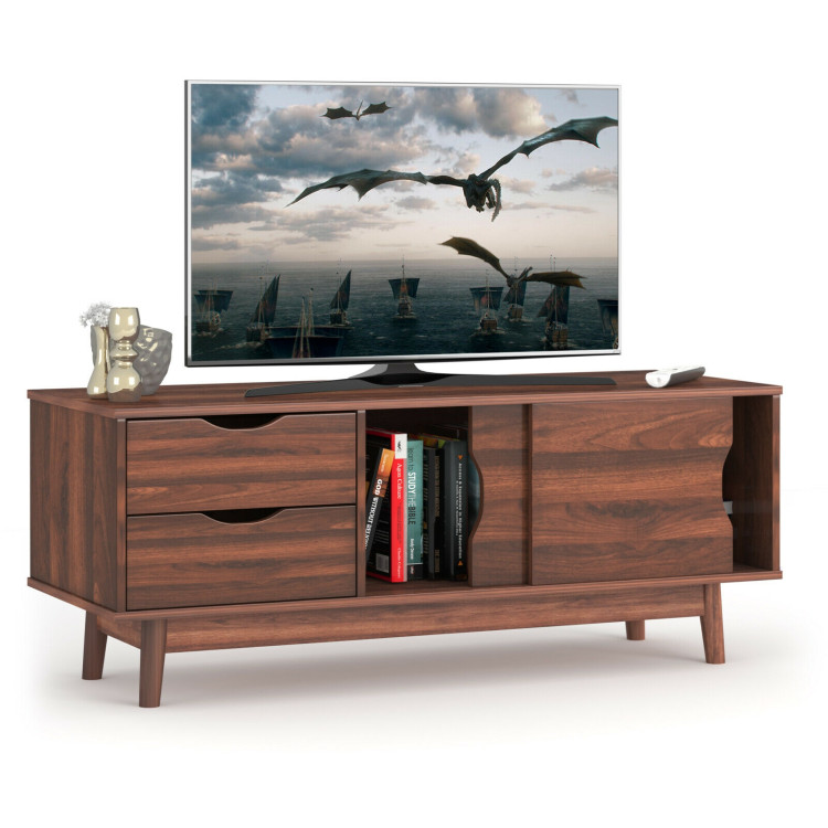 TV Stand for TV up to 60" Media Console Table Storage with Doors-WalnutCostway Gallery View 5 of 12