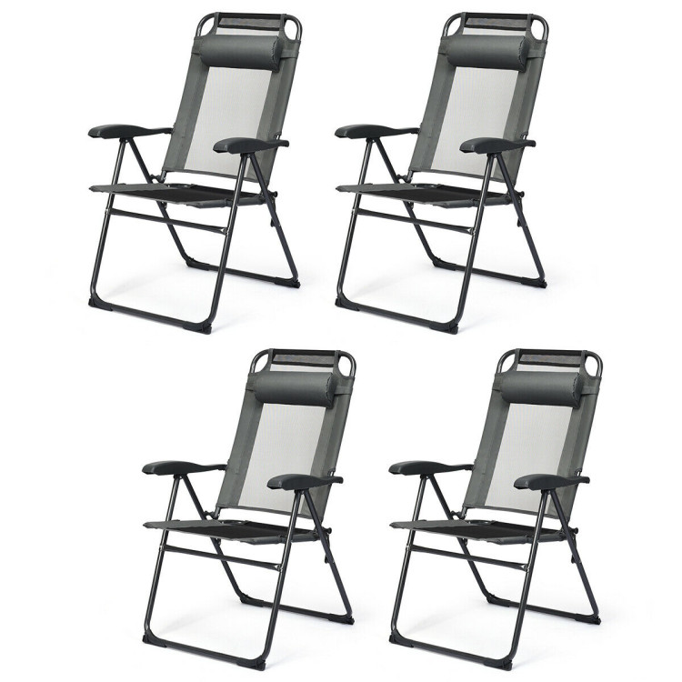 4 Pieces Patio Garden Adjustable Reclining Folding Chairs with Headrest-GrayCostway Gallery View 3 of 11