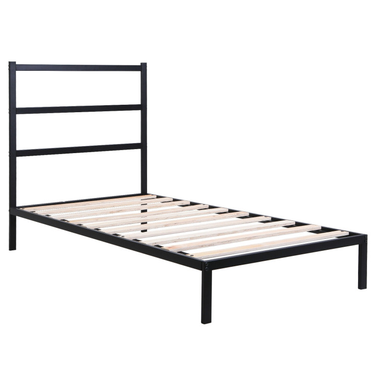 Twin/Full/Queen Size Metal Bed Platform Frame with Headboard-Twin SizeCostway Gallery View 3 of 12