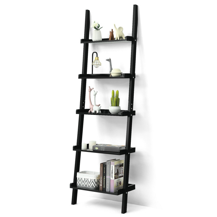  5-Tier Wall-leaning Ladder Shelf  Display Rack for Plants and Books-BlackCostway Gallery View 10 of 12