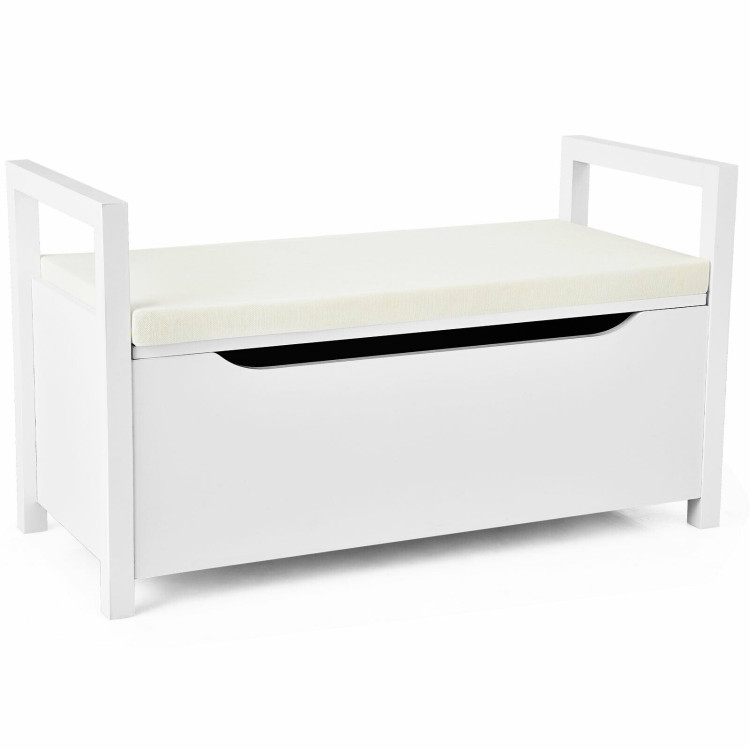 Wood Shoe Storage Bench with Cushion-WhiteCostway Gallery View 1 of 12