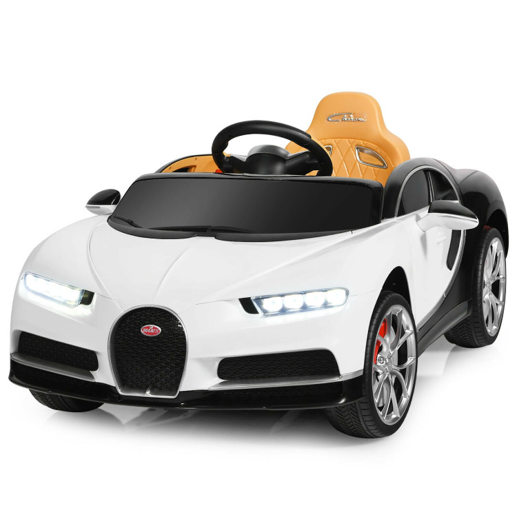 12V Licensed Bugatti Chiron Kids Ride on Car with Storage Box and MP3-WhiteCostway Gallery View 3 of 8