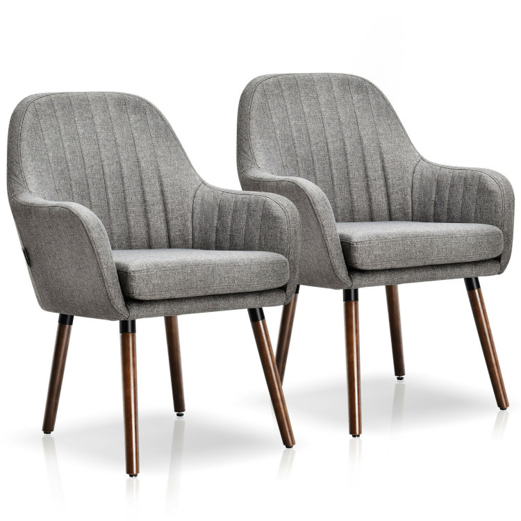 Set of 2 Fabric Upholstered Accent Chairs with Wooden Legs-GrayCostway Gallery View 7 of 12