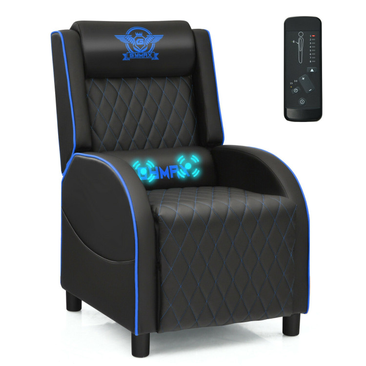 Massage Gaming Recliner Chair with Headrest and Adjustable Backrest for Home Theater-BlueCostway Gallery View 3 of 12
