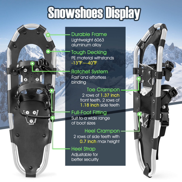 21/25/30 Inch 4-in-1 Lightweight Terrain Snowshoes with Flexible Pivot System-21 inchesCostway Gallery View 5 of 11