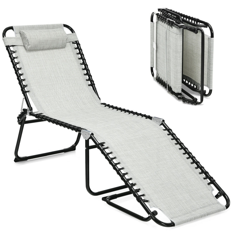 Folding Heightening Design Beach Lounge Chair with Pillow for Patio-GrayCostway Gallery View 3 of 11