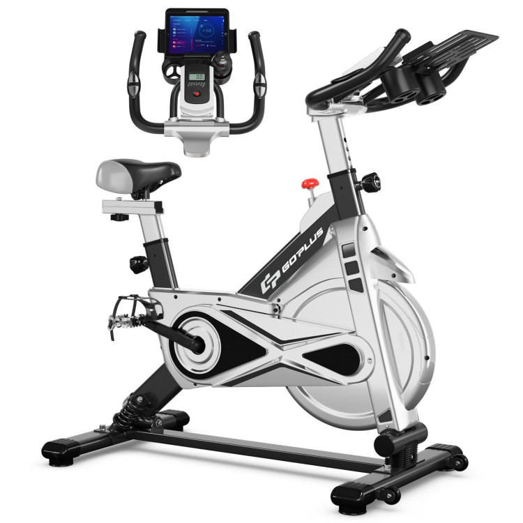 Stationary Silent Belt Adjustable Exercise Bike with Phone Holder and Electronic Display-BlackCostway Gallery View 3 of 9
