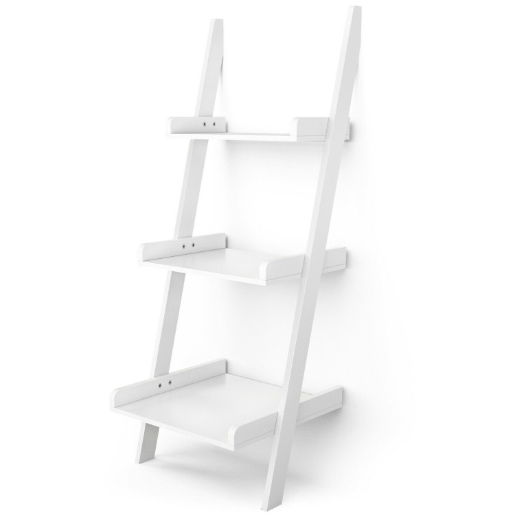 3.7 Ft 3-Tier Wooden Leaning Rack Wall Book Shelf Ladder-WhiteCostway Gallery View 4 of 13