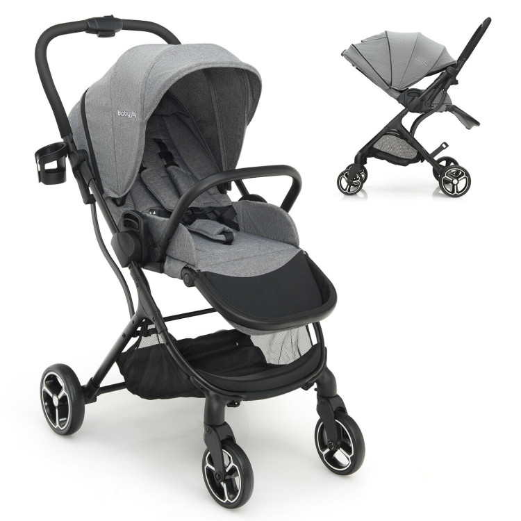 High Landscape Foldable Baby Stroller with Reversible Reclining Seat-GrayCostway Gallery View 1 of 12