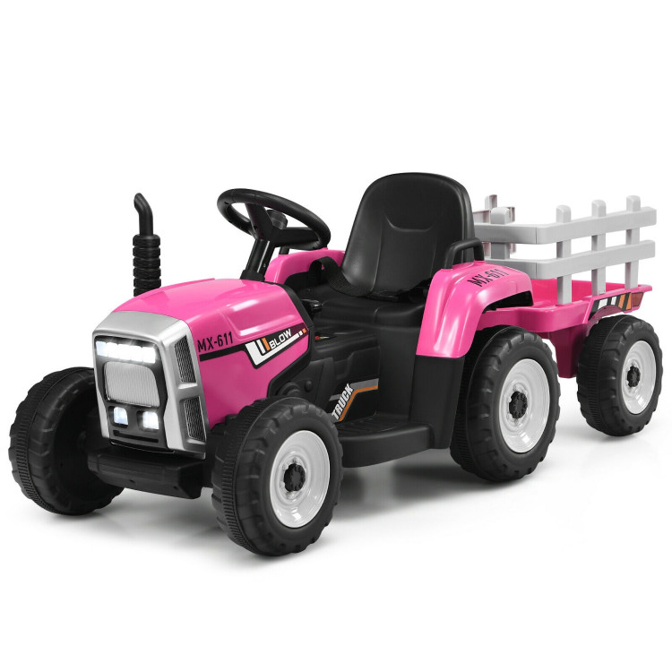 12V Ride on Tractor with 3-Gear-Shift Ground Loader for Kids 3+ Years Old-PinkCostway Gallery View 7 of 11