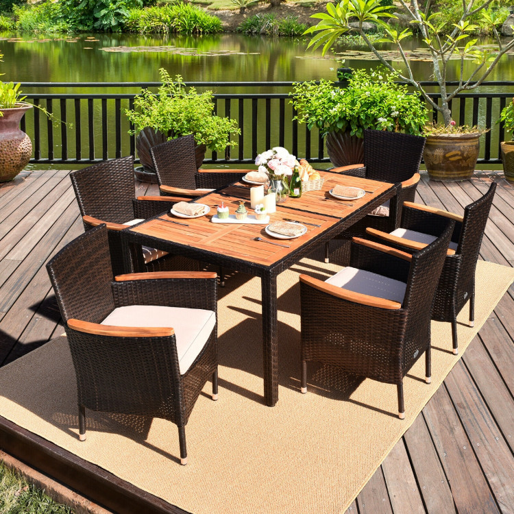 7 Pieces Garden Dining Patio Rattan Set with CushionsCostway Gallery View 6 of 12
