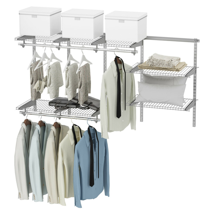 3 to 6 Feet Wall-Mounted Closet System Organizer Kit with Hang Rod-GrayCostway Gallery View 8 of 12