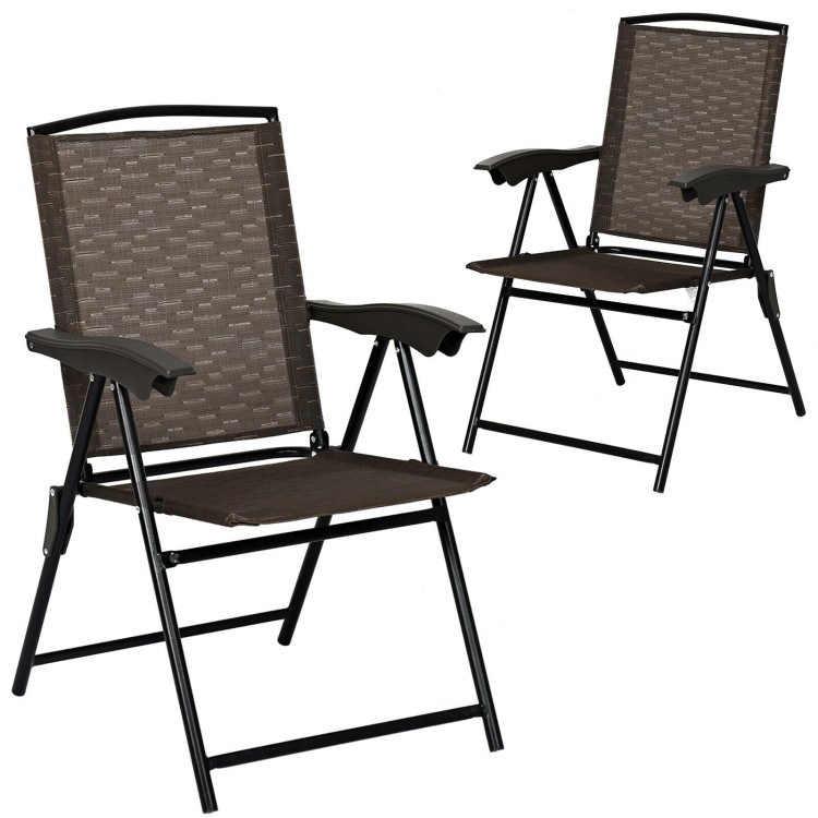 2 Pieces Folding Sling Chairs with Steel Armrests and Adjustable Back for PatioCostway Gallery View 4 of 11
