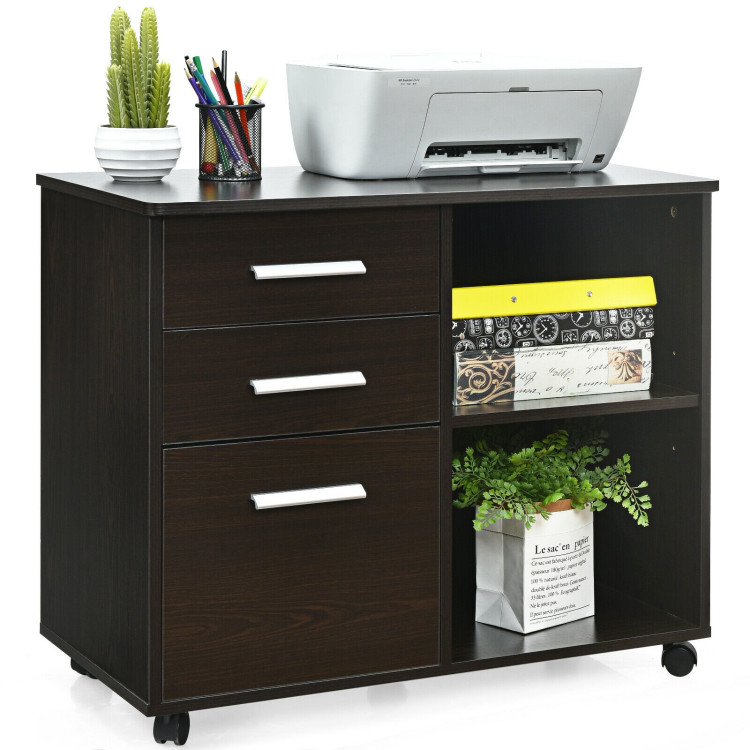 3-Drawer Mobile Lateral File Cabinet Printer Stand-EspressoCostway Gallery View 1 of 12