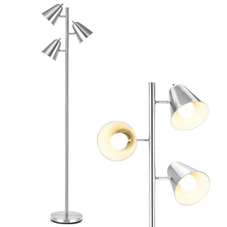 64 Inch 3-Light LED Floor Lamp Reading Light for Living Room Bedroom-SilverCostway Gallery View 10 of 11