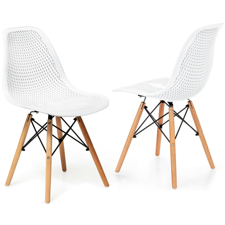 2 Pcs Modern Plastic Hollow Chair Set with Wood Leg-WhiteCostway Gallery View 3 of 12