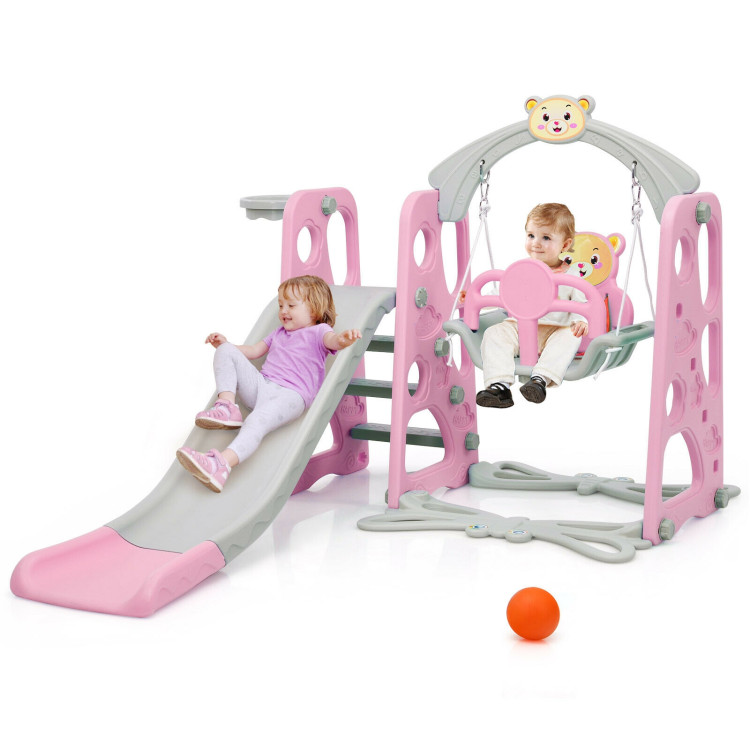 3 in 1 Toddler Climber and Swing Set Slide Playset-PinkCostway Gallery View 7 of 12