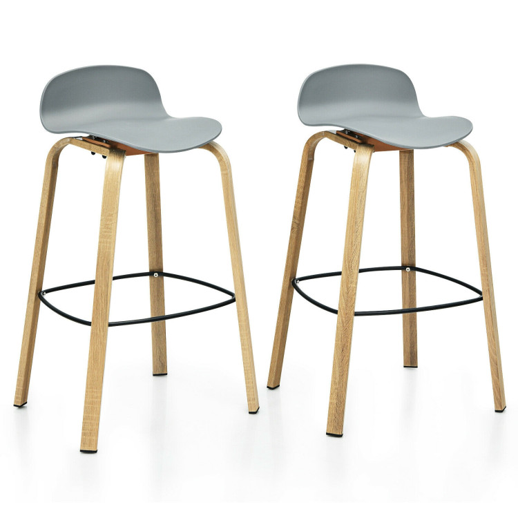 Set of 2 Modern Barstools Pub Chairs with Low Back and Metal Legs-GrayCostway Gallery View 1 of 12