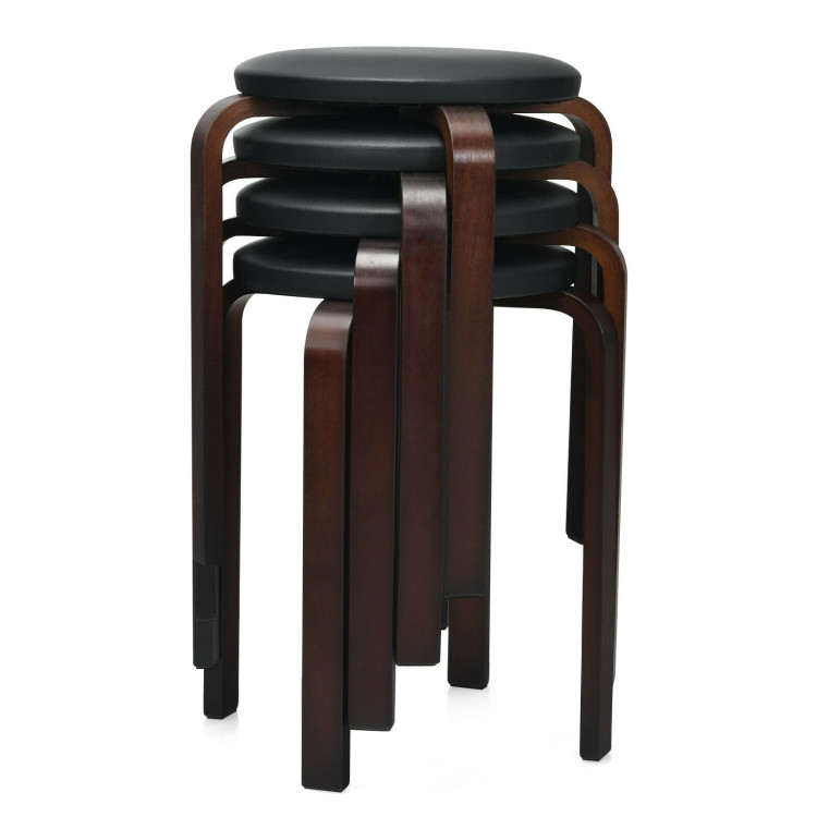 Set of 4 Bentwood Round Stool Stackable Dining Chairs with Padded Seat-BlackCostway Gallery View 9 of 12