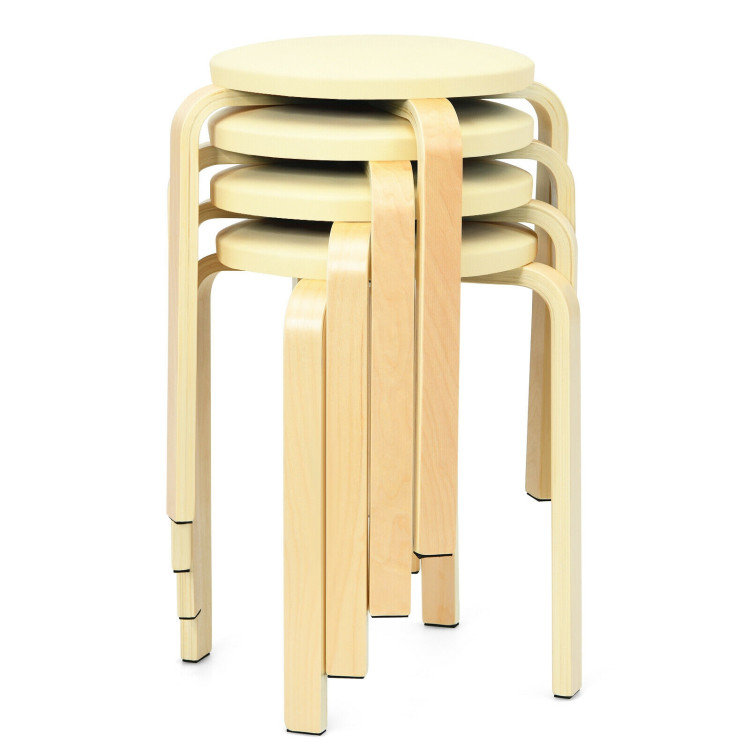Set of 4 Bentwood Round Stool Stackable Dining Chairs with Padded Seat-BeigeCostway Gallery View 9 of 12