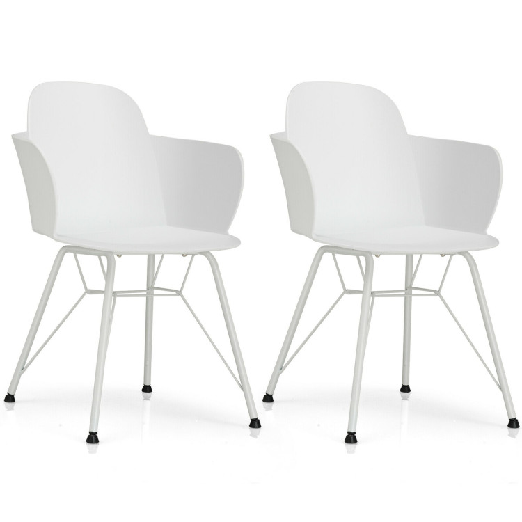 Set of 2 Metal Frame Modern Petal-Shape Plastic Dining Chairs-WhiteCostway Gallery View 1 of 12