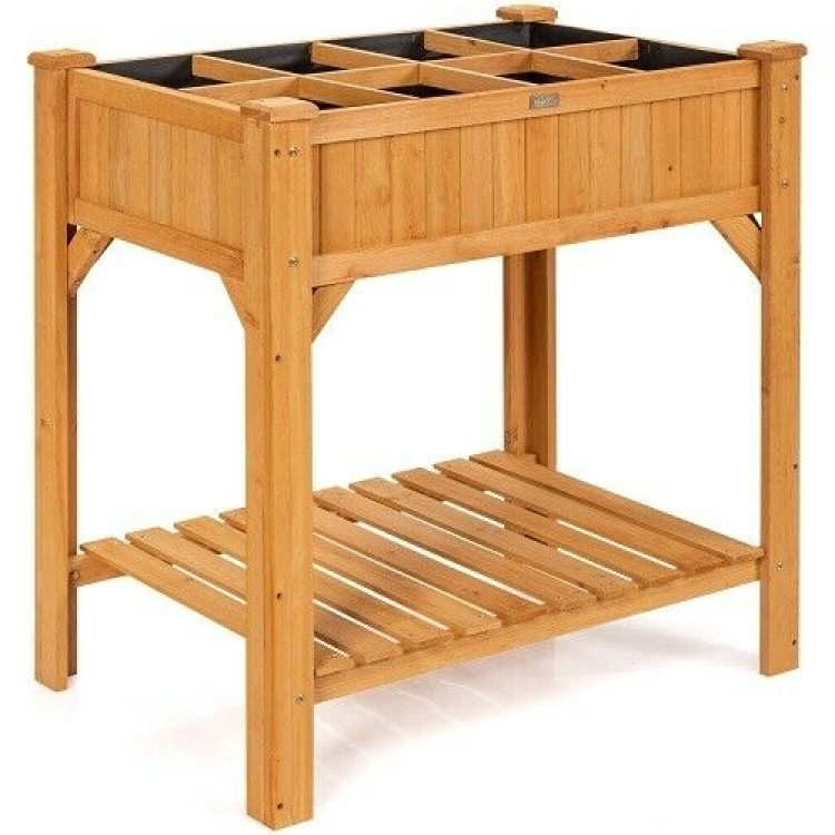8 Grids Wood Elevated Garden Planter Box Kit with Liner and ShelfCostway Gallery View 1 of 12