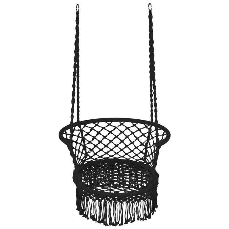 Hanging Hammock Chair with 330 Pounds Capacity and Cotton Rope Handwoven Tassels Design-BlackCostway Gallery View 10 of 11