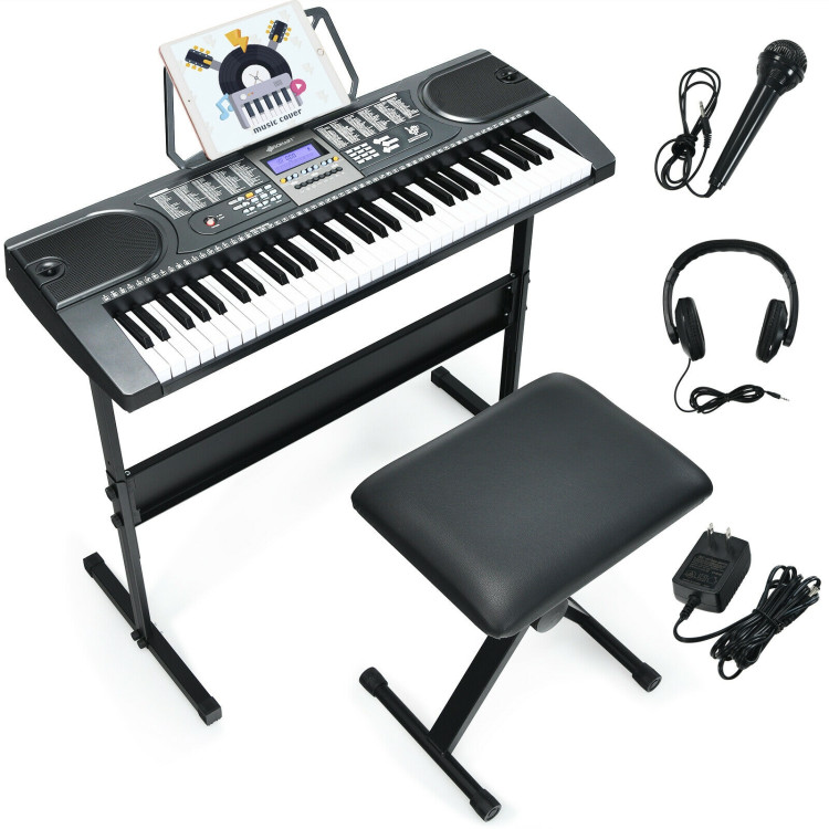 61-Key Electronic Keyboard Piano Starter Set with Stand Bench and HeadphonesCostway Gallery View 3 of 9