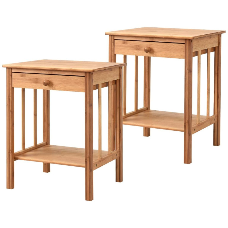 Multipurpose Bamboo End Table  with Drawer and Storage Shelf for Living Room-NaturalCostway Gallery View 4 of 9